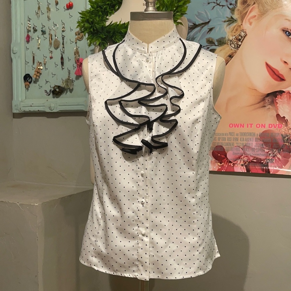 Tahari Polka Dot Ruffle Blouse - Picture 1 of 6